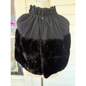Antique 1920s Stole Cape Crepe Fabric Sheered Black Mink Trim